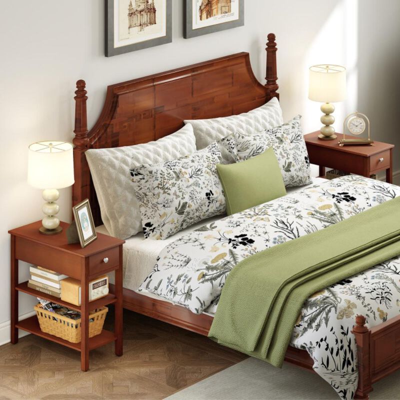 Hivvago 3-Tier Narrow End Table with Drawer and Storage Shelves Set of 2