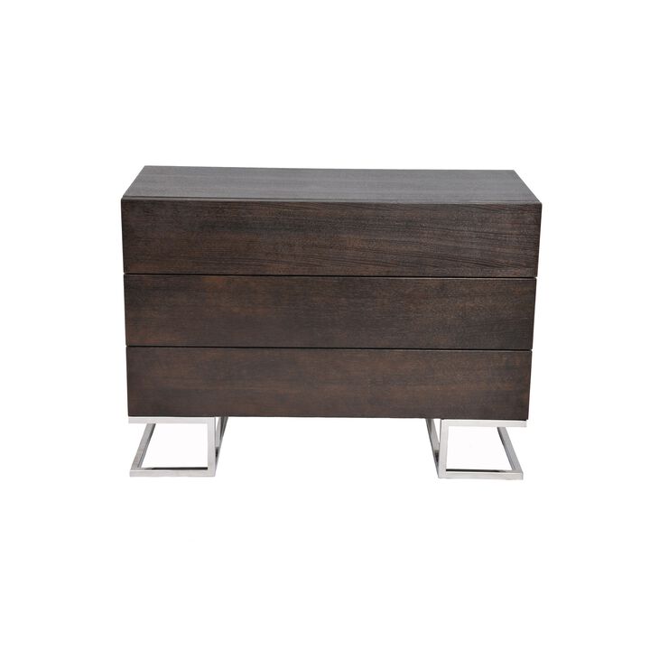 Sam 39 Inch Dresser, 3 Drawers, Sleek Steel Legs, Espresso Brown Wood - Benzara