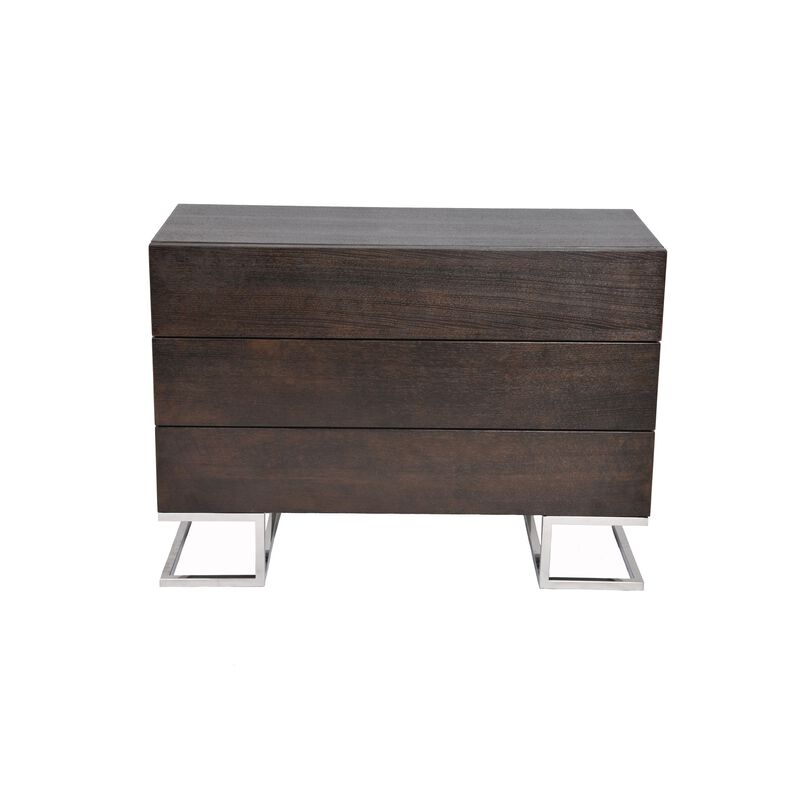 Sam 39 Inch Dresser, 3 Drawers, Sleek Steel Legs, Espresso Brown Wood