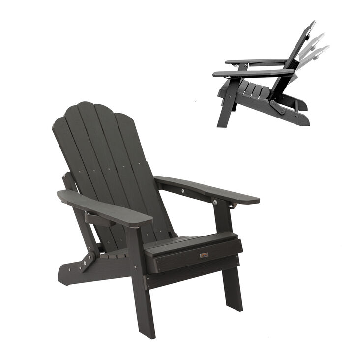 MONDAWE  Outdoor Adjustable Adirondack Chair with Cup Holder Gray
