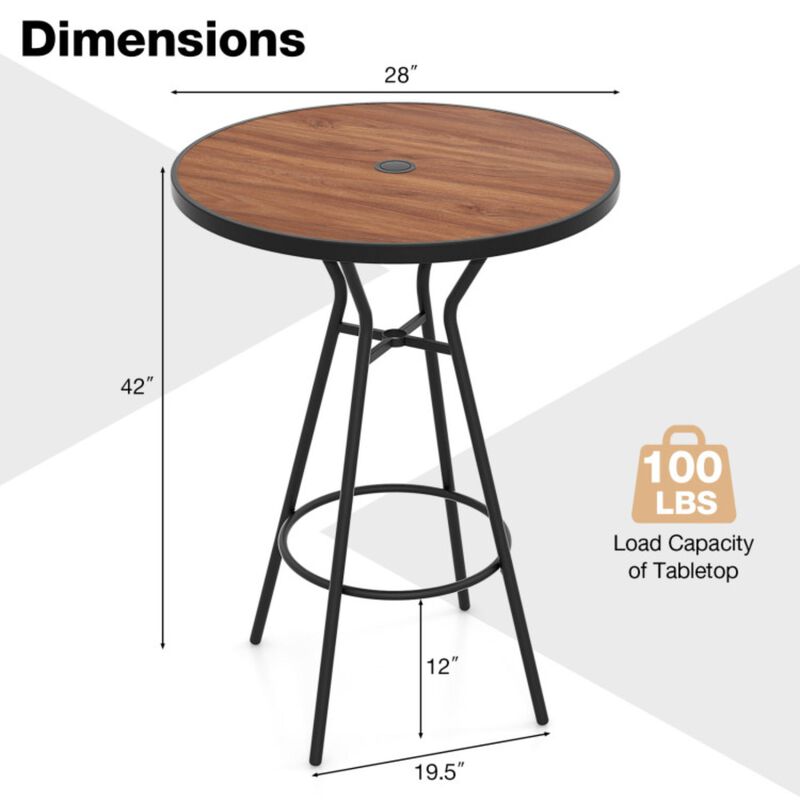 Hivvago 28 Inches Outdoor Bar Table with Wood-Like Tabletop for Backyard Garden