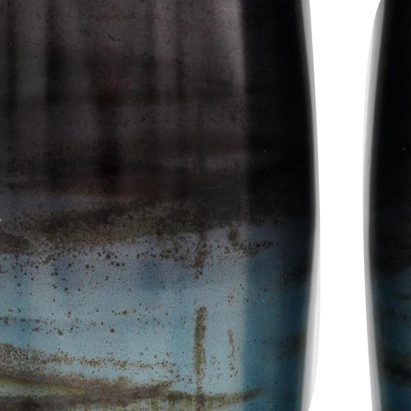 HomeRoots Set of Two Black And Blue Abstract Glass Cylinder Floor Vases image number 4