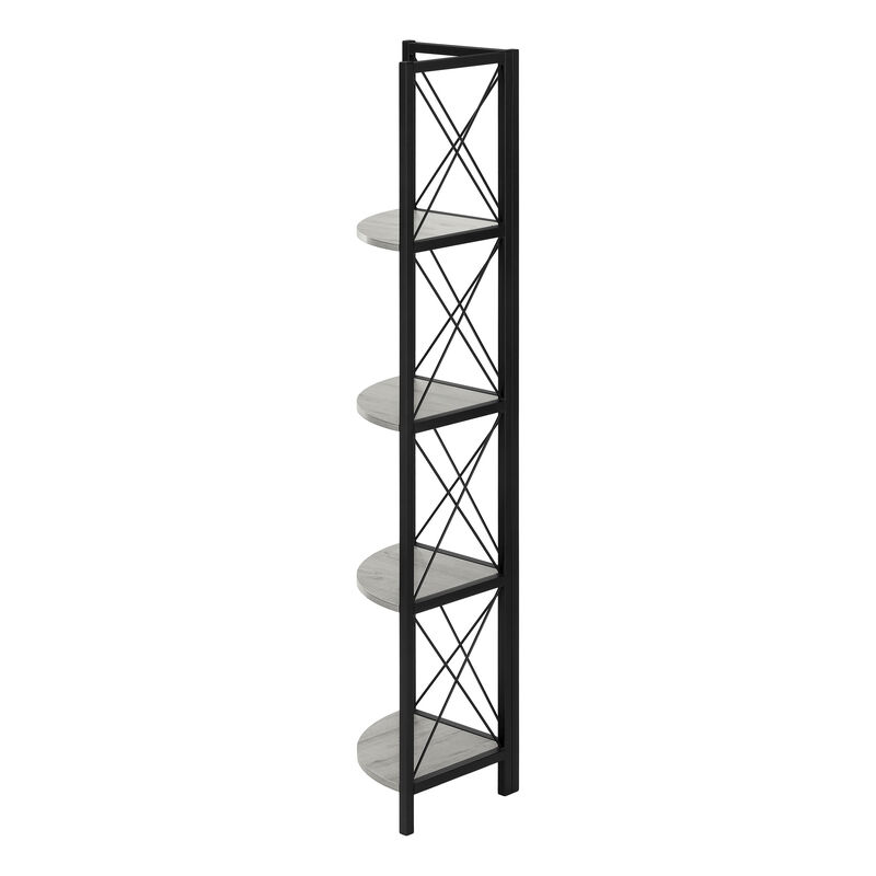 Monarch Specialties I 3647 Bookshelf, Bookcase, Etagere, Corner, 4 Tier, 60"H, Office, Bedroom, Metal, Laminate, Grey, Black, Contemporary, Modern