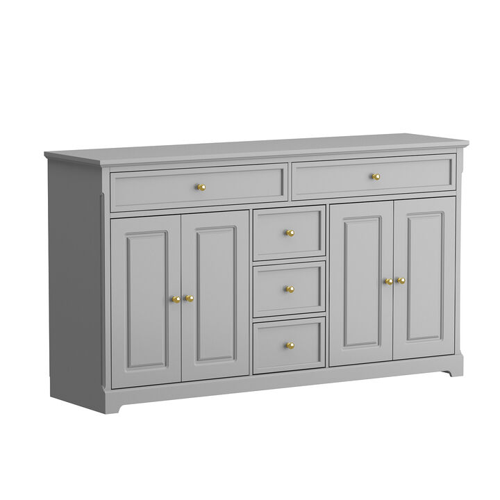Gray Wood 59.1 in. W Sideboard with 2 Large Drawers, 3 Small Drawers and 2 Cabinets 33.5 in. H x 15.7 in. D