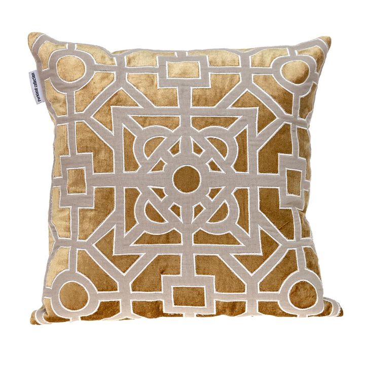 18" Gold and Beige Transitional Square Throw Pillow