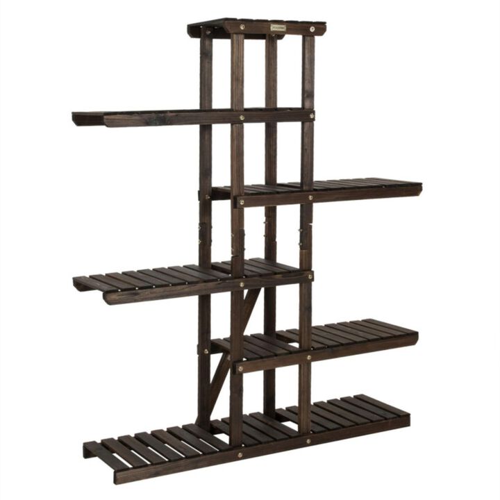 Hivvago 6 Tier Wood Plant Stand with Vertical Shelf Flower Display Rack Holder-Brown