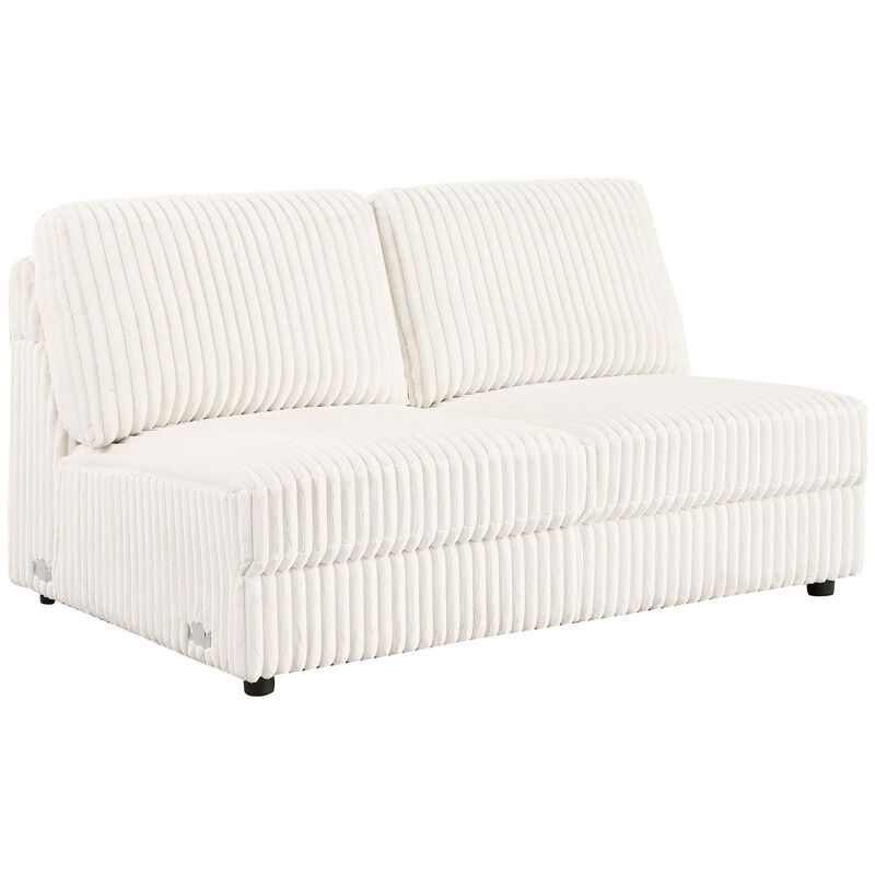 Sono Modular Armless Loveseat, 60 Inch, Ivory Fabric Channel Tufting - Benzara