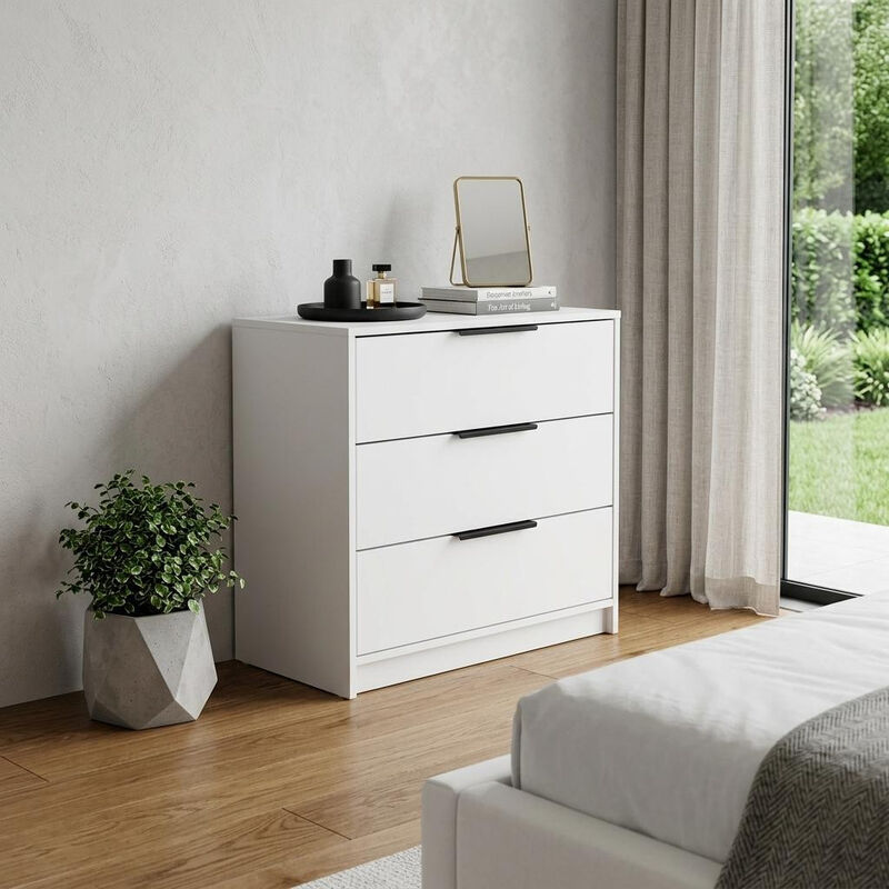 HomeRoots 28" White Wood Three Drawer Dresser image number 1