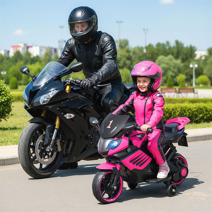 Electric Kids Motorcycle 6V with Headlights Music and Detachable Training Wheels for Yard