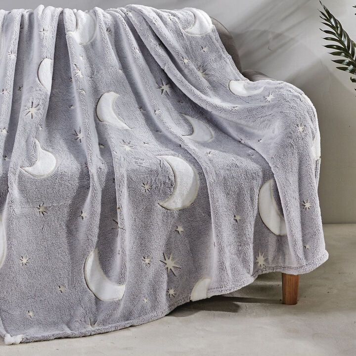 Star Moon Micro Plush All Season Throw Blanket 50" X 60" Gray by Plazatex
