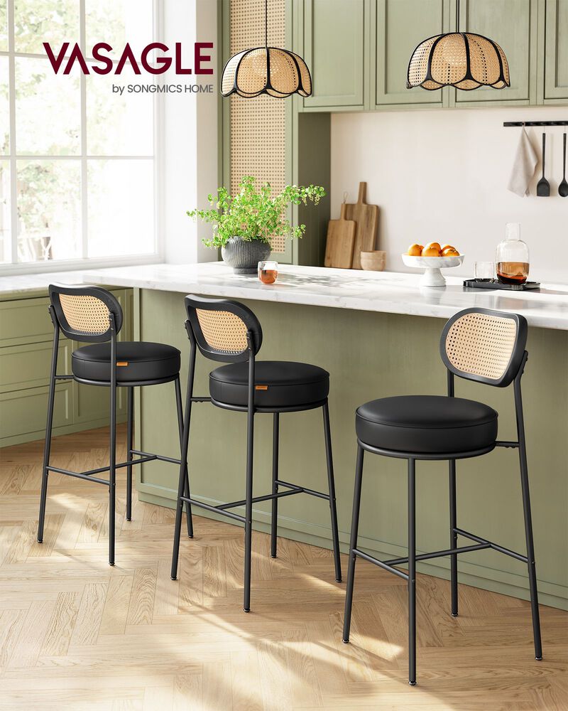Bar Stools Set of 2, Bar Height Bar Stool with PE Rattan Back
