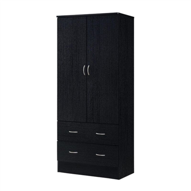 Hivvago 2 Door Wardrobe Armoire with 2 Drawers and Hanging Rod Storage