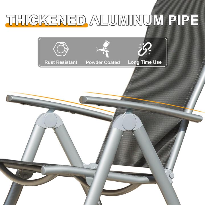 CLIHOME Aluminium Frame Folding Chairs,Outdoor Patio Adjustable High Back Lawn Chairs(Set of 2)