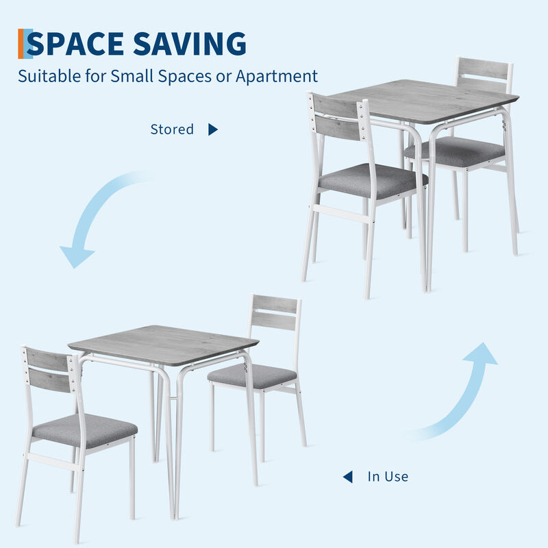 Modern 3-Piece Dining Set for 2 &ndash; Square Table & 2 Chairs &ndash; Space-Saving Compact for Apartment & Kitchen image number 2