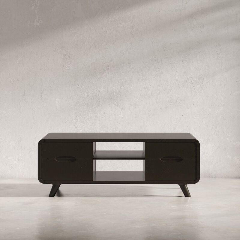 Jofran Marlowe Mid-Century Modern 48 Curved Coffee Table with Storage Drawers