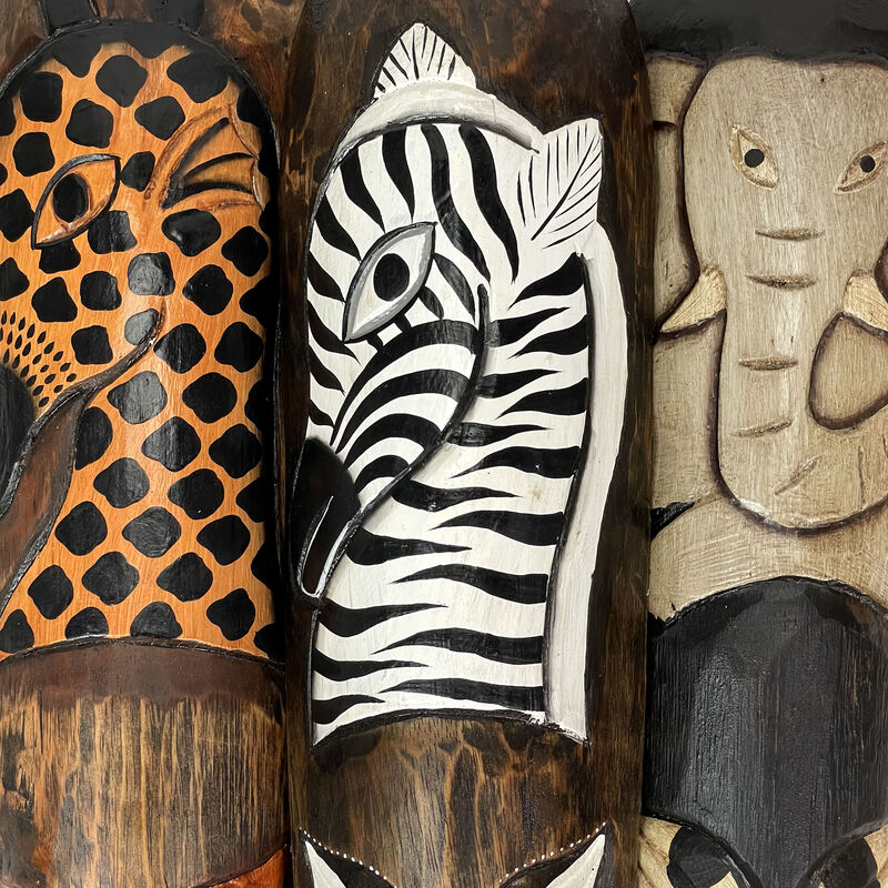 Set Of 3 African Wildlife Wooden Wall Masks image number 4