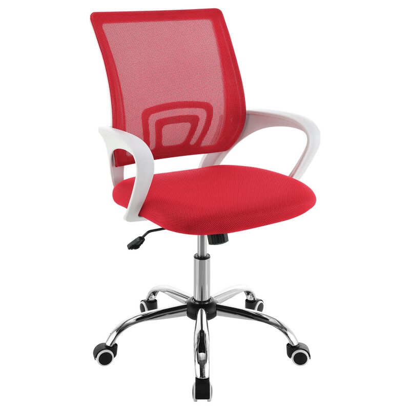 Fera Rolling Office Chair, Adjustable Chrome Base, Red Mesh Fabric - Benzara