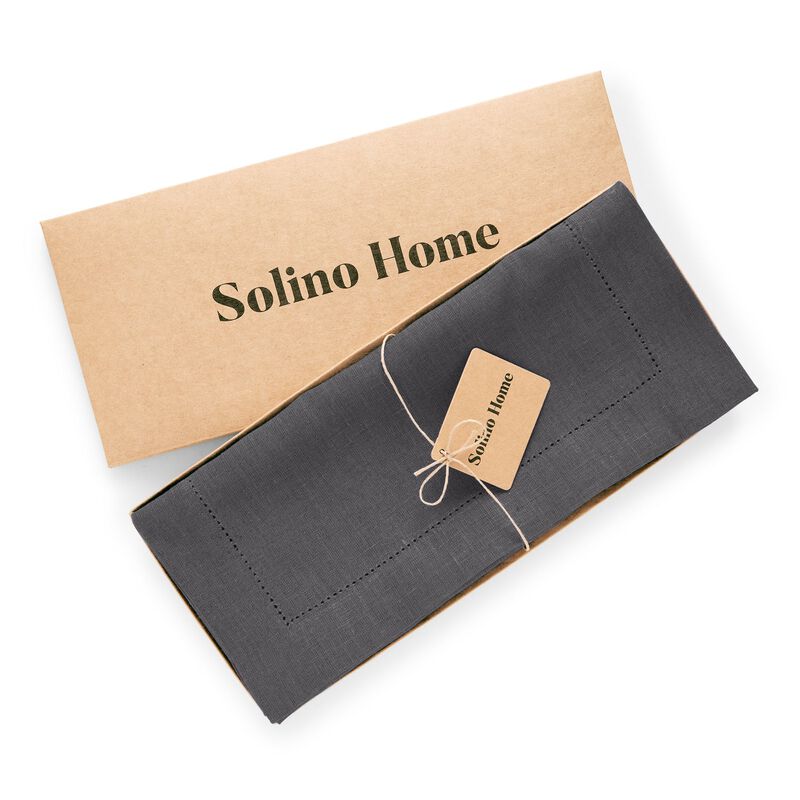 Solino Home 100% Pure Linen Table Runner - Medium Weight Hemstitch