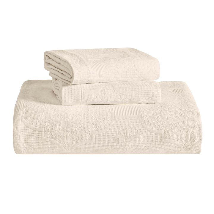 Medallion Pattern Cotton Jacquard Bedspread Set for Full Bedroom Update