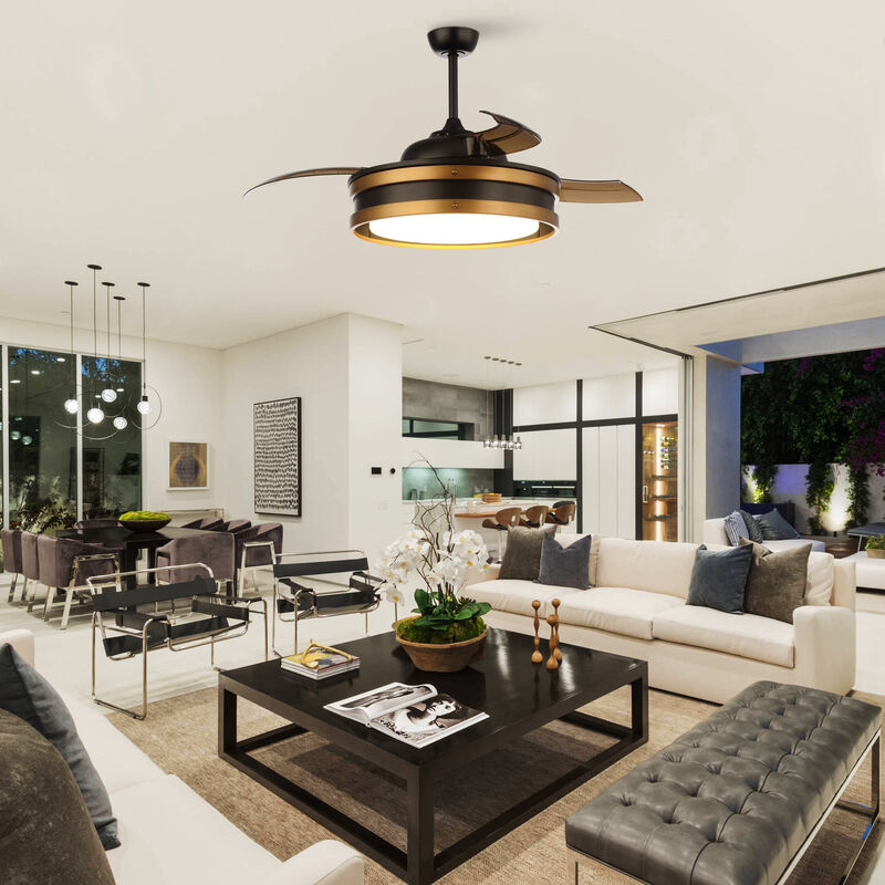 52" Vintage Brass Bladeless Smart Ceiling Fan with Light and Remote, App Control, Voice Control