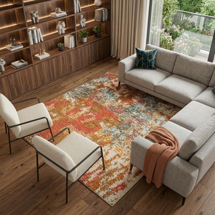 HomeRoots Abstract Distressed Non Skid Area Rug