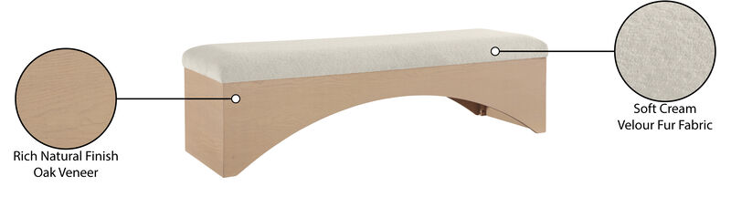 Meridian Furniture Lawson Cream Velour Fur Fabric Bench