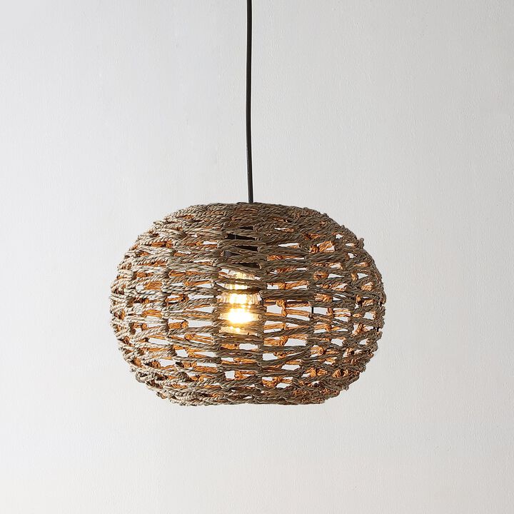 Isla 1-Light Farmhouse Coastal Rattan 180" Cord Plug-In or Hardwired LED Pendant