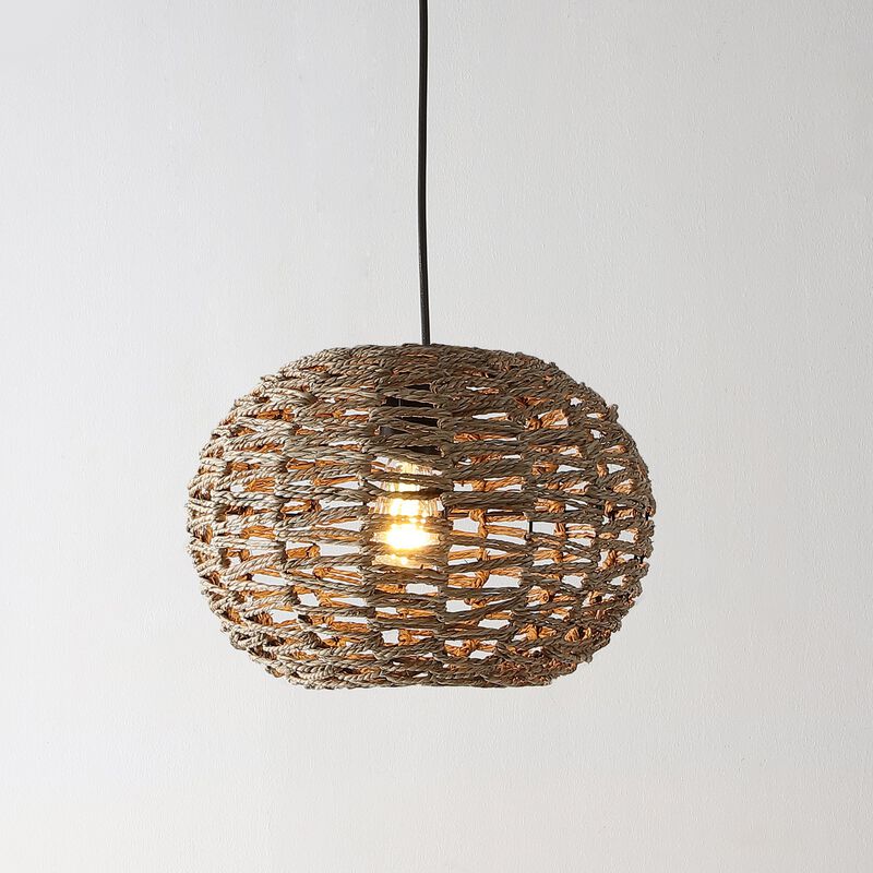 Isla 1-Light Farmhouse Coastal Rattan 180" Cord Plug-In or Hardwired LED Pendant