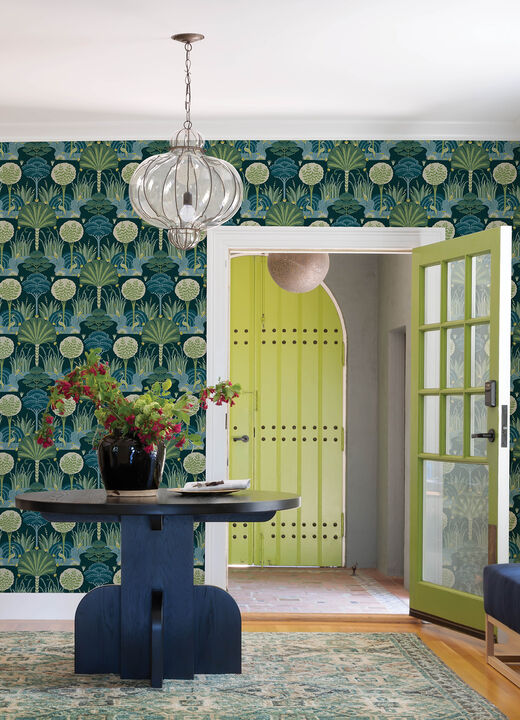 Mandeville Teal Tropical Paradise Wallpaper