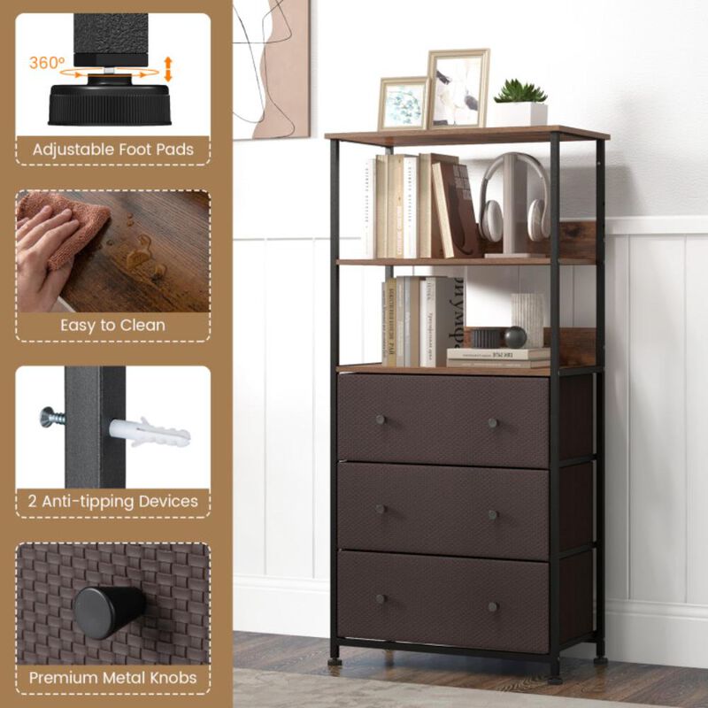 Hivvago Chest of Fabric Drawer with 3 Folding Fabric Drawers and Anti-tipping Devices