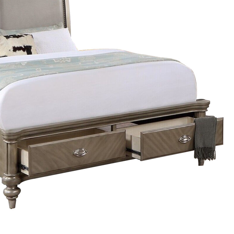 Ella Modern California King Storage Bed, Faux Leather Upholstery, Gold - Benzara