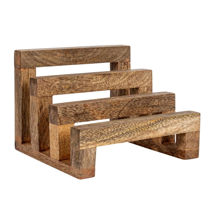 6 Inches Mango Wood Cutting Board Stand with 3 Sections for Kitchen, Natural