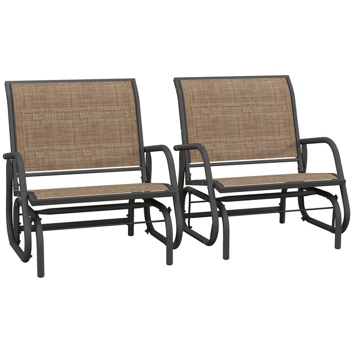 Porch Swing Glider Set of 2, Metal Frame Rocking Chairs with Breathable Mesh Fabric, Curved Armrests