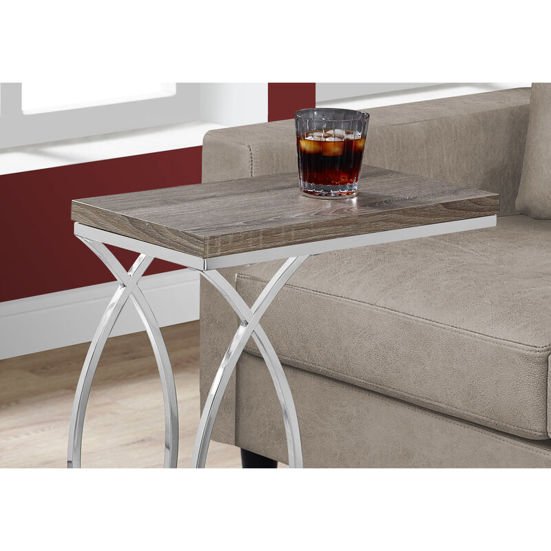 Monarch Specialties I 3186 Accent Table, C-shaped, End, Side, Snack, Living Room, Bedroom, Metal, Laminate, Brown, Chrome, Contemporary, Modern