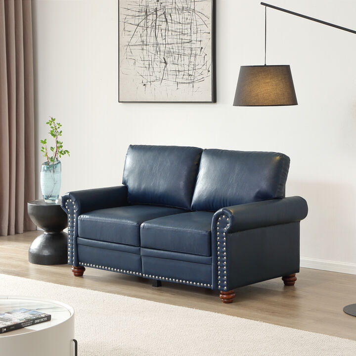 Living Room Sofa Loveseat Chair Navy Blue Faux Leather