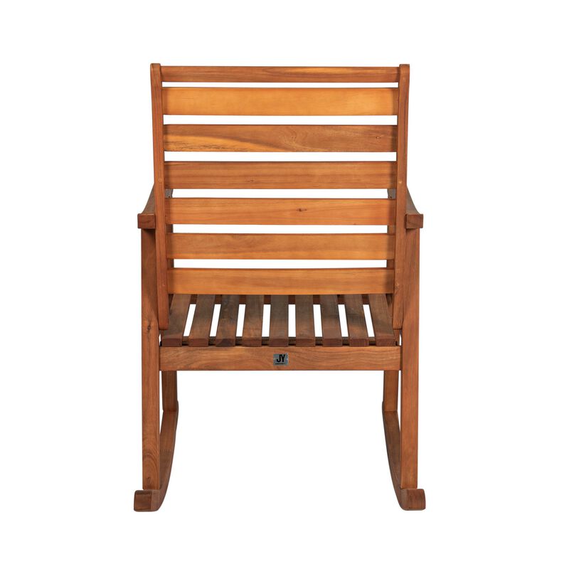 Carey Modern Slat Back Acacia Wood Patio Outdoor Rocking Chair