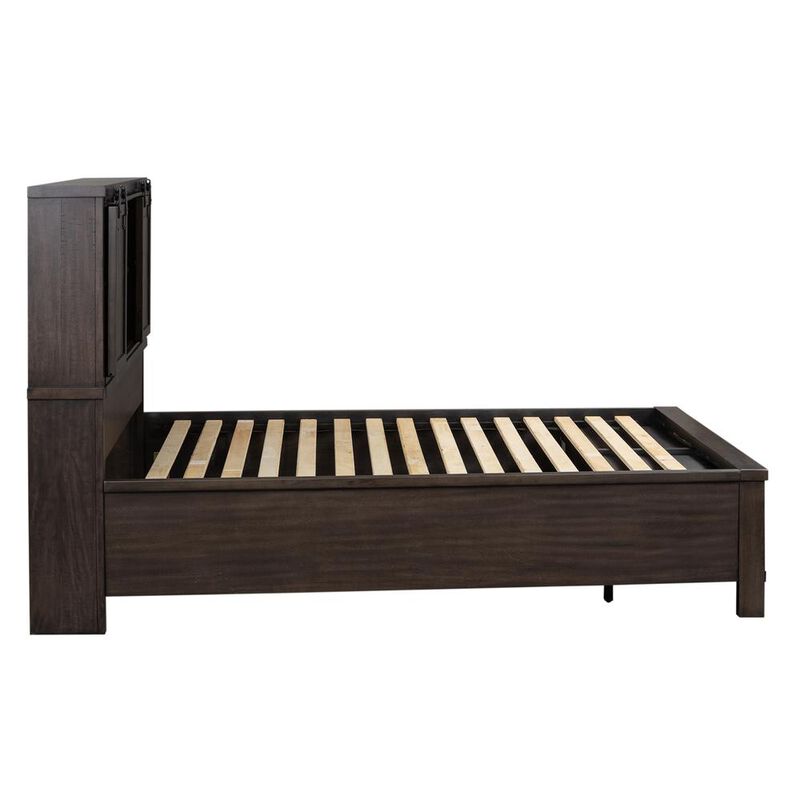 Liberty Furniture Thornwood Hills Queen Bookcase Bed in Rock Beaten Brown w/ Saw Cuts image number 2