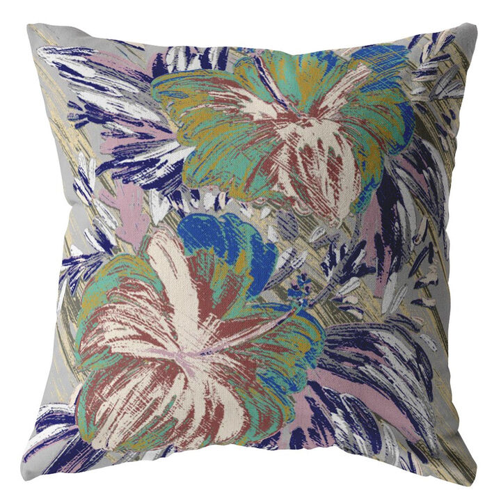 Homezia 18"Lilac Green Hibiscus Zippered Suede Throw Pillow