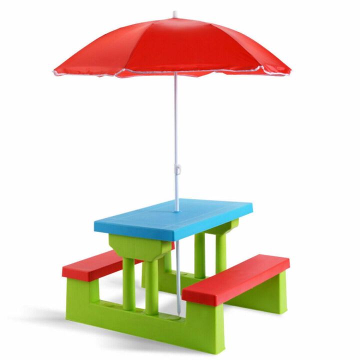Hivvago Kids Picnic Folding Table and Bench with Umbrella