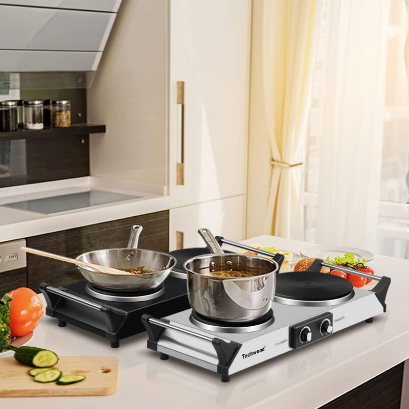Techwood 1800W Stainless Steel Dual Hot Plate with Stay Cool Handles, Stainless Steel image number 6