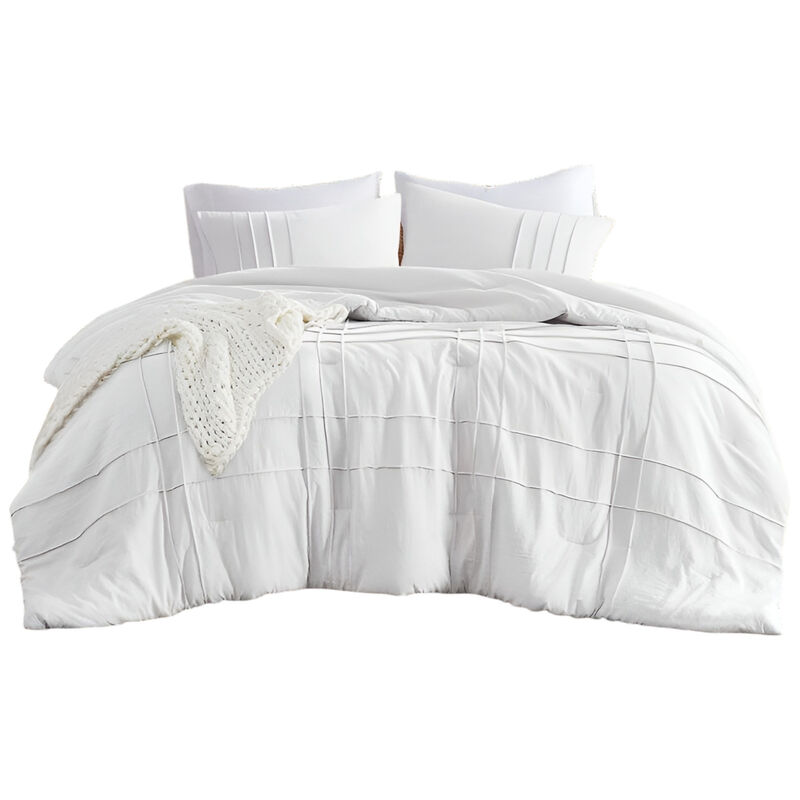 Soft Washed Pleated Comforter &ndash; Modern Lightweight Microfiber Bedding