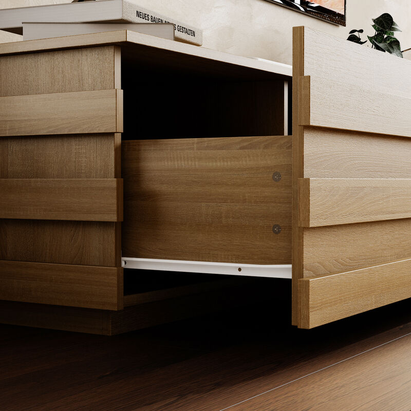 FUFU&GAGA Modern Walnut Wood Grain TV Stand with 4 Drawers (78.7" W x 15.6" D x 15.7" H), Walnut