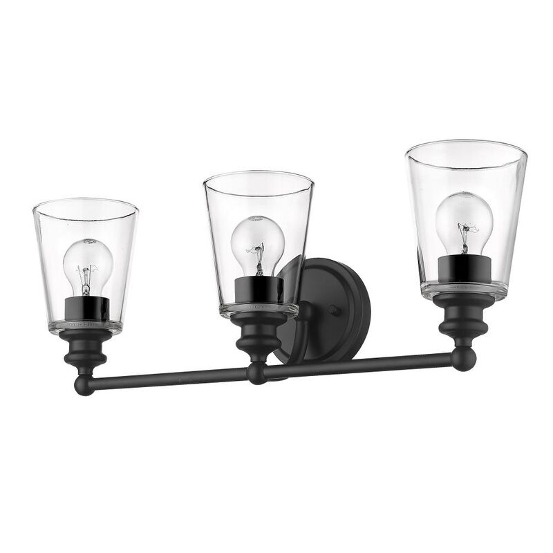 Hivvago Three Light Matte Black Glass Shade Wall Sconce