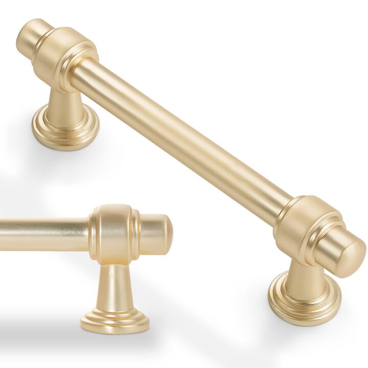 BUKOBYHE 10 Pack 3-3/4 Inch Kitchen Cabinet Handles Brushed Brass Cabinet Pulls Zinc Alloy Drawer Pulls Solid Kitchen Hardware