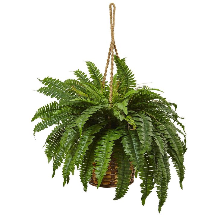 Nearly Natural 29-in Boston Fern Hanging Basket