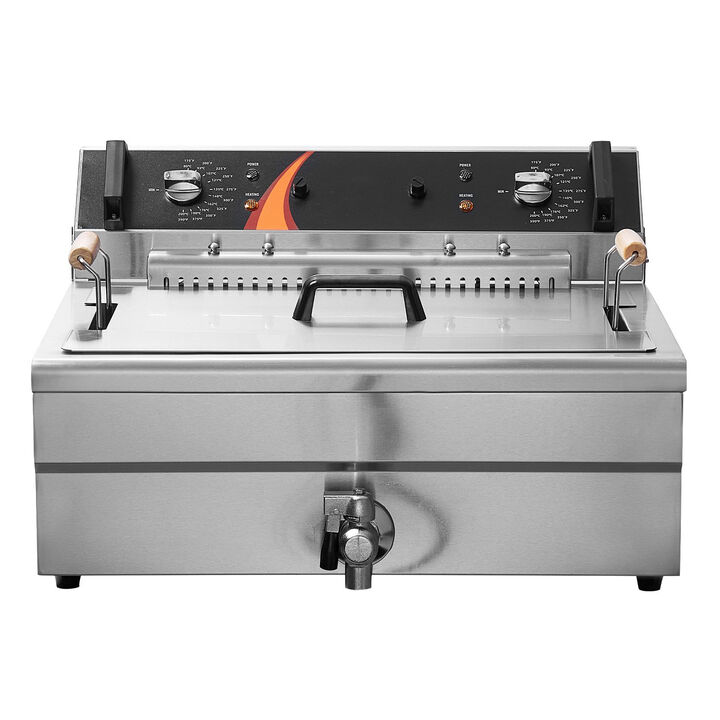 Commercial Countertop Deep Fryer, Large Capacity Stainless Steel, Electric Oil Fryer with Basket-Silver