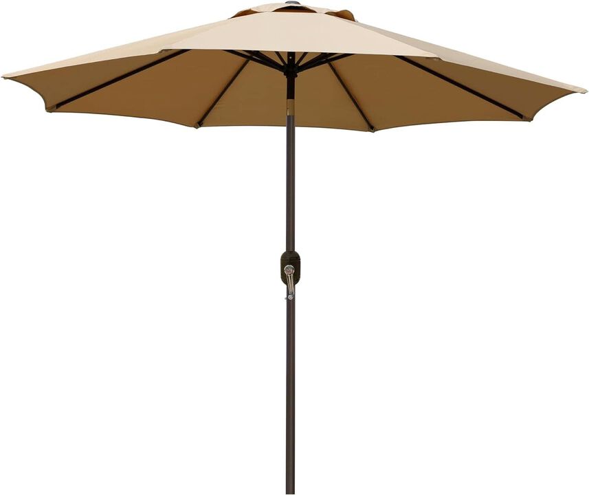 ShipItFurniture 9 ft Outdoor Patio Umbrella with Push-Button Tilt and Crank Open, Tan
