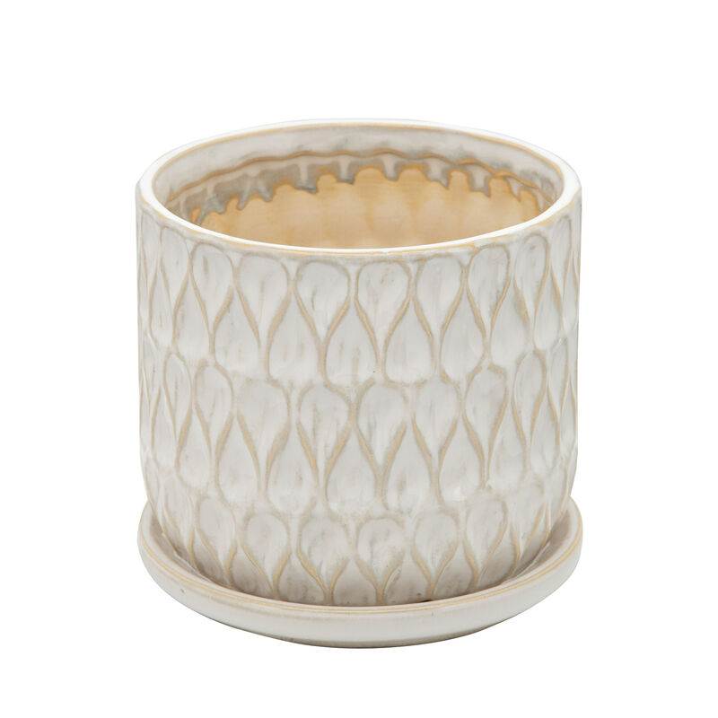 Teardrop Planters with Saucer, White Set