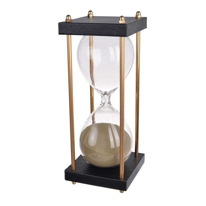 Doug Inch 60 Minute Sand Hourglass with Modern Frame Included, Black, Brown - Benzara