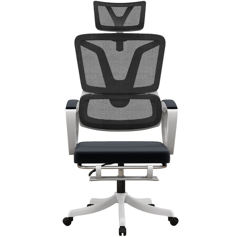 High Back Desk Chair, Fabric Computer Desk Chair with Adjustable Headrest, Lumbar Support, Armrest, Foot Rest, Reclining Back, Black